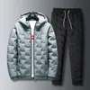 OEE Winter Mannen Parka Set Uitloper Overjas + Katoenen Broek Pak Casual Warm 2 Stks Parkas Sets Slim Fit Trainingspak Mens Kleding 220308