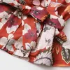 Mode Kvinnor Retro Utskrift Kors Lacing Kimono Style Shirt Three Quarter Sleeve Blus Casual Topps Chemise Femme Blusas S2787 210430
