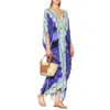 VKBN High Quality Silk Women Long Dress Batwing Sleeve Three Quarter V-Neck Geometric Pattern Printing Maxi Dresses for Women 210507