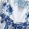 Zevity Women Vintage Totem Floral Print Strapless Wide Leg Jumpsuits Chic Kvinna Sexig Backless Zipper Bow Sashes Rompers P1113 210603