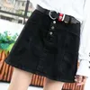 Skirts Black Denim Mini Skirt Women Autumn High Waist Stretch Anti-glare A-line Single Breasted Jeans
