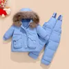 Inverno crianças conjuntos de roupas de neve jaquetas + macacão 2 pcs conjunto menino menino pato para baixo casacos criança criança roupas 210916