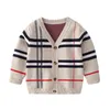 2-8T enfant en bas âge enfant bébé garçons filles Cardigan pull rayé enfants tricot vêtements à manches longues Plaid mode tricots mignon Streetwear Y0925