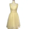 Light Yellow Homecoming Dresses V Neck Backless Short Sequined Sash Crystal Mini Cocktail Party Gowns Special Occasion Dress7350547