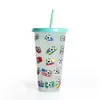 Plastic Tumblers Mugs with Lids & Straws Summer Party 24oz Cold Coffee Drinking Cup Color Changing