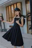 Eine Schulter A-Linie Tunika-Kleid Frauen schwarz blau gestreift lange Midi Designer Sommer Mode Kleidung 210427