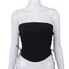 Off Shoulder Strapless Lace Up Sexy Bustier Corset Crop Tops for Women Black Sleeveless Vest Top Cropped Feminino 210426