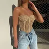 Cryptographic Straplmesh Lace Sheer Crop Tops for Women Sexy Backlsleeped Feminino Tops Underwear X0507