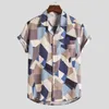 Men Shirts Hawaiian Printed Short Sleeve Blouse Man Loose Button Camisa Summer Floral Patchwork Chemise Masculina M-3XL Men's T-Shirts