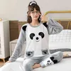 Casal de manga comprida de inverno espessa flanela quente pijama conjuntos para homens cute sleepwear dos desenhos animados pijamas mulheres homewear roupas casas 211110