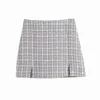 Fashion Women Tweed Plaid Skirt Za Spring A-Line Empire Waist Skirts Summer Chic Girls Office Lady For Suit Streetwear 210521