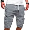 2021 Mannen Shorts Cargo Koele Zomer Effen Kleur Multi Pockets Jogger Loose Koord Plus Size Mannelijke Korte Broek 220312