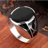 Bocai Real 100% Solid S925 Pure Silver Men Ring Black Agate Edelsteen Mode Voor Man 211217