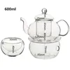 600ml Teapot Set Heat-resistant Glass with Round Candle Holder cup Flower Chinese Kung Fu Pot ware Gift 210724