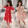 Robe d'été pour filles motif floral filles robes robe à plusieurs niveaux enfant style décontracté vêtements pour enfants 6 8 10 12 14 Q0716