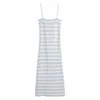 Dresses Striped Knitted Strap Maxi Women Summer Bodycon Backless Jersey Woman Casual Ribbed Vestidos 210430