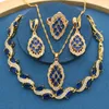 Boucles d'oreilles collier Marquise coupe pierres bleues plaqué or ensembles de bijoux pour femmes bague Bracelet boîte-cadeau