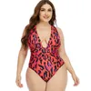 Sexy Leopard Plunge Swimsuit Women DeepV Bathing Suit Plus Size Swimwear Female Backless Swimming Bodysuit 210520