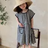 3-7 Years For Short-sleeve Plaid Print Girl Dress Korean Style Children's Clothes Casual Summer 210515