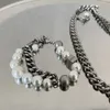2021 New Pearl Cuban Double-Layer Bracelet Titanium Chain Steet Gip-Hop Street Wild Niche Couple Tide Brand Jewelry