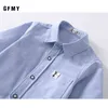 Gfmy summer sale kinderen shirts casual solid katoen kleur blauw witte korte mouwen jongens voor 2-14 jaar 220125