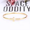 Titanium Steel Cuff Bangle Microscope Zircon 18 K Gold Plated Letter Opening Armband Bangle For Women Fashion Jewelry