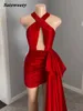 Rotes Abendkleid 2023, Neckholder, sexy, ärmellos, kurze Vorderseite, langer Rücken, afrikanische Frauen, einzigartige Satin-Formelle Kleider, 200 m