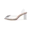 Plus Size 41 42 Branco PVC Transparente Mulheres Chinelos Sandálias Sexy Open Toe Alto Salto Elegante Vestido Sapatos Womens Casa Chinelos Y0427