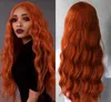 Ginger Orange Färgad Lace Front Wig Peluca Naranja Mellandel Lösa våg Syntetiska peruker för svarta / vita kvinnor