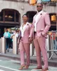 Yüksek Kaliteli Çiftler Resmi Smokin Pembe Slim Fit iş elbisesi Damat Düğün Balo Parti Kıyafeti (Ceket + Pantolon)