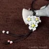Çin Tarzı El Yapımı Yapıt Takı Çiçek Sarkık Seramik Kolye Kadın Kazak Zincir Moda Kolye Hediye Takı
