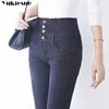 Mom Jeans Donna con vita alta Pantaloni da donna Winter Stretch Basic Skinny Donna Plus Size Denim Femme Cotton 210608