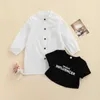 1-6 Years Letter Casual Dresses Girls Long Sleeve Dress and T-shirt Fashion Solid Color Shirt Dress and Letter Cropped Tops G1026