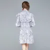 Women Light Purple Stand Neck Lantern Sleeve Mini Dress Winter Elegant Sexy Ladies Print Floral Party Dresses Vestdios 210525