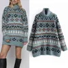 Fall Oversized Christmas Sweater Women Blue Jacquard Turtleneck Long Woman Warm Roll Collar Stick S vinter 210430