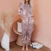 Sonbahar Kış Salonu Giyim Kadınlar Pijama Set Tie-Boya Ev Giyim Salonu Homewear Uzun Kollu Sweetwear 210326