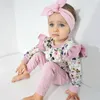 0-24M Né Infant Baby Girl Automne Vêtements Ensemble à manches longues Fleur T-shirts Bow Pantalons Bandeau Tenues 210515