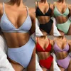 Costumi da bagno da donna Abbigliamento da spiaggia Tinta unita Bikini sexy Due pezzi Abbigliamento Costumi da bagno a vita alta Set 210629