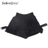 Black Patchwork Bowknot Short For Women High Waist Casual Loose Shorts Female Fashion Clothing Summer Time 210521