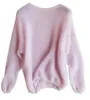 Women's Sweaters Women's Fall Fashion Casual Lazy Simple Cute Jumpers Pink Mohair Sweater Sexy Pullover O-neck Hollow Korean Long