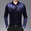 Heren luxe fluwelen floral jurk shirts slim fit lange mouw velours shirt mannen casual button down shirt mannelijke topkwaliteit chemise 210522