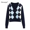 Women Cardigan Vintage Sweet Short Knitted Sweater Geometric Pattern Long Sleeve England Style Female Outerwear Chic Tops 210521