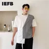 IEFB Mäns Slitage Fake Två Stycken Kontrastfärg Patchwork Suit Collar Casual T Shirt Sleeve Mäns Round Collar Tee Toppar 9Y7246 210524