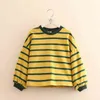 Spring Autumn Casual 3-12 Years 100-150cm Cute Children Cotton Colorful Stripe Loose Big Size Sweatshirt For Kids Baby Girl 210625