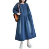 Casual Dresses Denim Dress Female Long Sleeve 2022 Spring and Autumn Korean Loose Large Size Clothing Women Jeans Shirt Robes Y1219