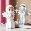 60st Creative Keychains Set Wedding Party Mesh Förvaring Pouch Key Rings Angel Wing Pendant Ey Holder Presenter Hängande Tag Kort H0915