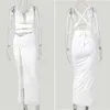 Fantoye Kvinnor Sexig Två Piece Drset Oregelbundet Bandage Crop Top och High Split Midi Skirt Suit White Night Clubwear Outfits x0709