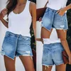 Summer Women Casual Light Blue Hole Jeans Denim Shorts temperament light blue female denim shorts 210724