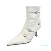 Boots Sexy Pointed Toe Kitten Heel Stretch PU Sock Women Brand Design Belt Buckle Decorated Ankle for 9E0P