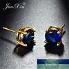 Stud JUNXIN Mystic Multicolor Zircon Round Earrings For Women Yellow Gold Filled Purple Green Blue Stone Wedding Female1